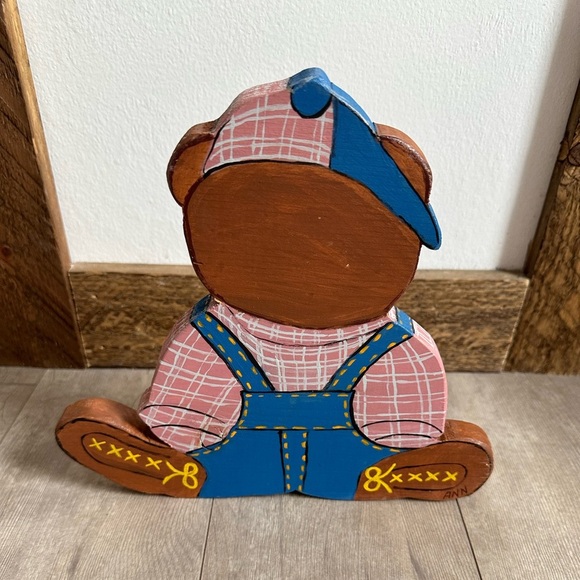Vintage 90s Hand Crafted Wooden ‘Teddy’ Bear Nursery Kids Boys Room Decor - Picture 14 of 16